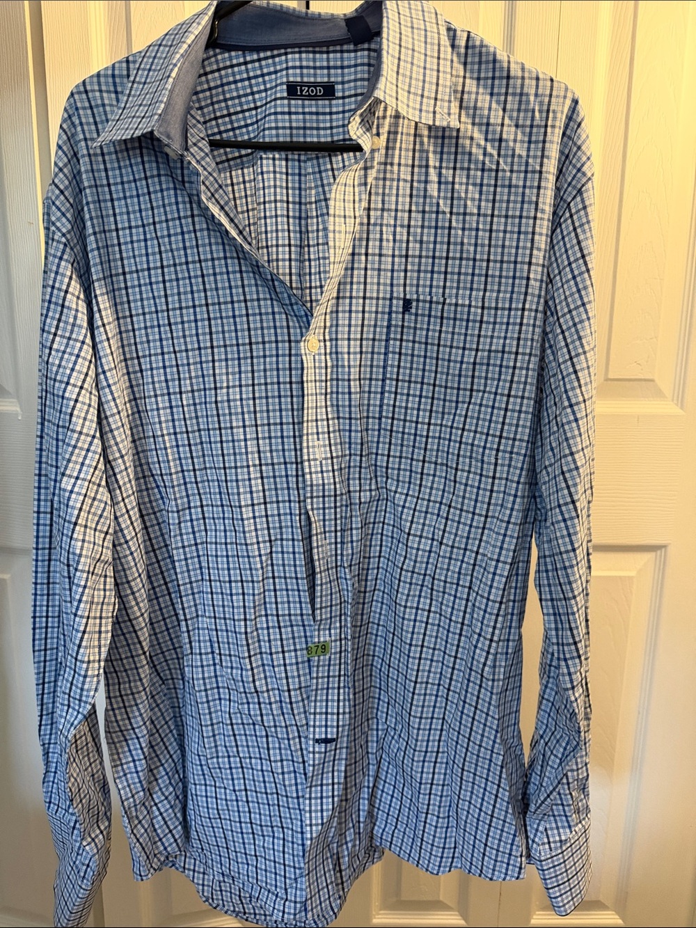 Izod Men’s Light Blue and Navy Plaid Dress Shirt
